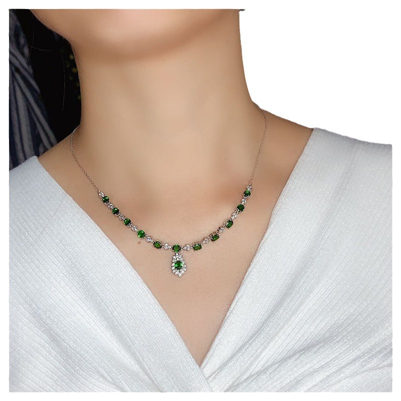 Natural diopside clavicle Chain 925 silver pendant necklace