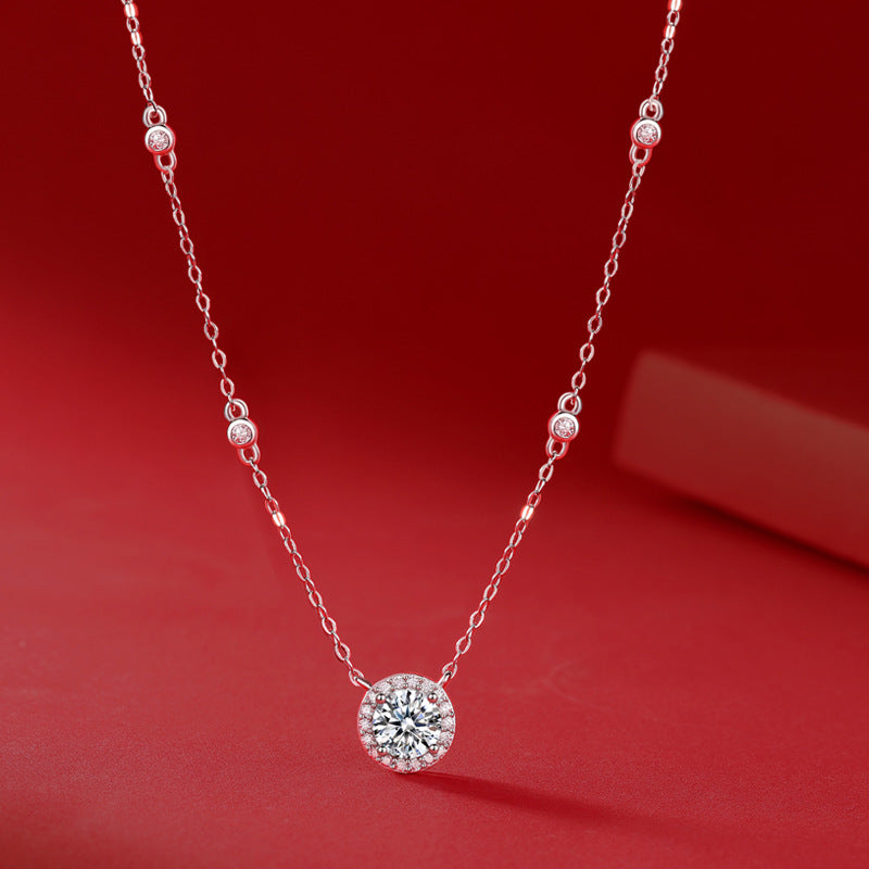 S925 Silver Necklace Moissanite Dot Star Pendant Fashion Clavicle Chain