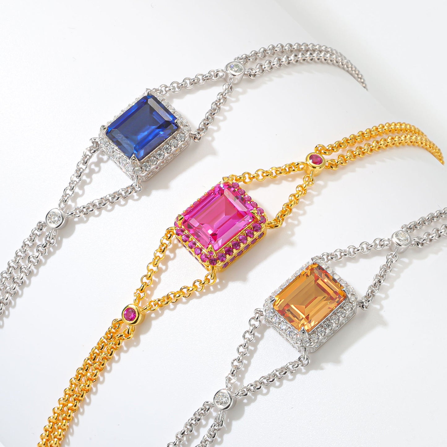 925 sterling silver bracelet with square lab-grown gemstones is a fashionable new style