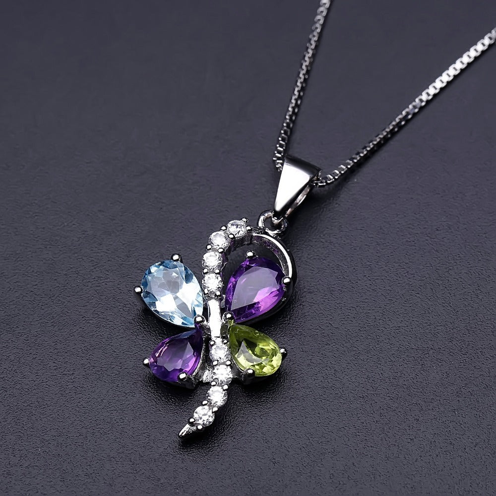 S925 sterling silver inlaid gemstone necklace with personalized and fashionable design, high-end natural color treasure necklace pendant