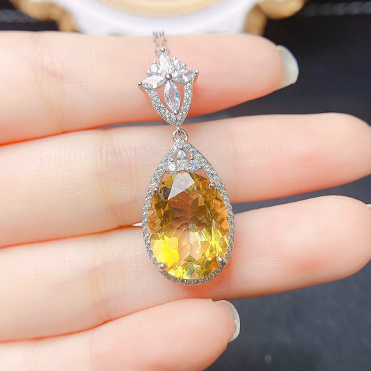 Pendentif citrine naturelle explosive, ensemble en argent S925, pierre centrale 12*16, offre spéciale