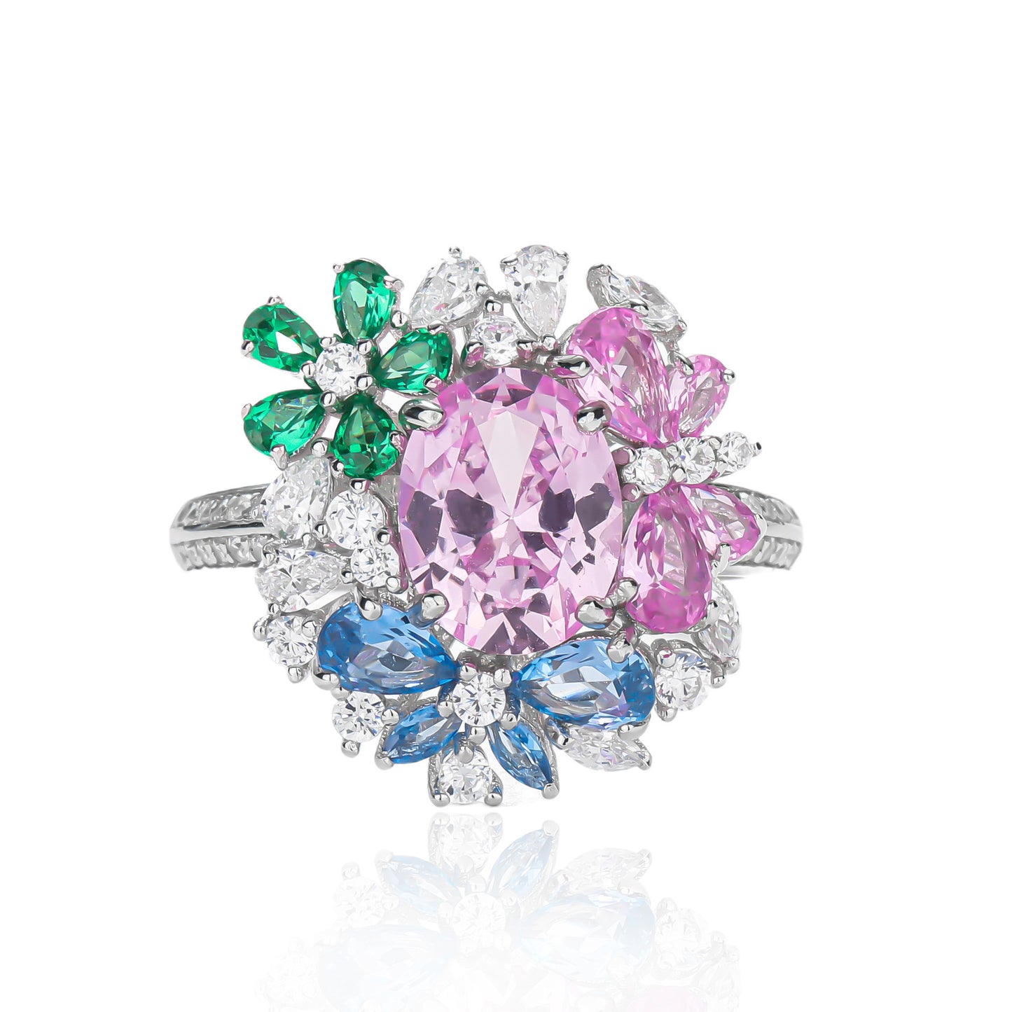 925 sterling silver gemstone ring with full diamond and high-end butterfly flower colored treasure ring