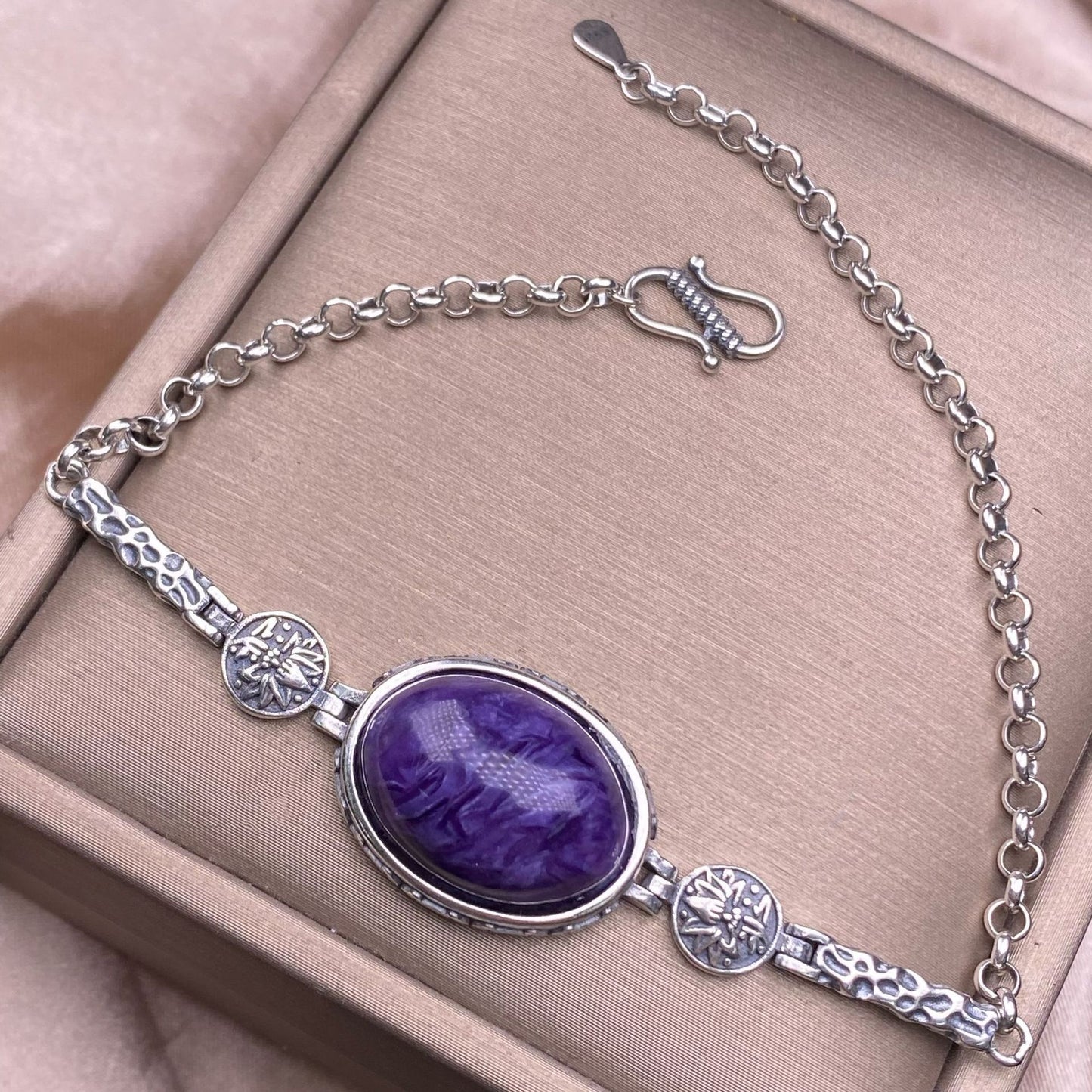 Purple Dragon Amethyst bracelet s925 silver inlaid retro simple edging atmosphere women&#039;s jewelry