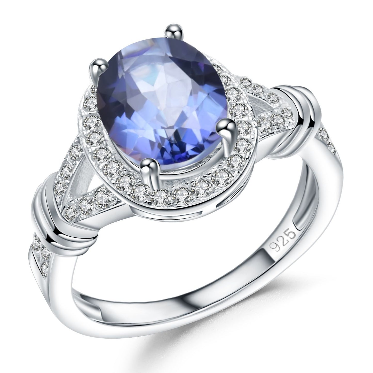 Bague en pierres précieuses colorées de luxe haut de gamme avec incrustation d'argent S925 et de cristal coloré