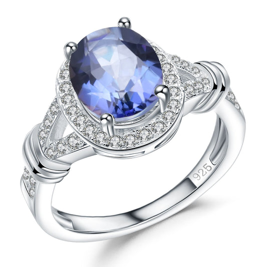 Light luxury high-end personality colored gemstone ring S925 silver inlaid colored crystal ring