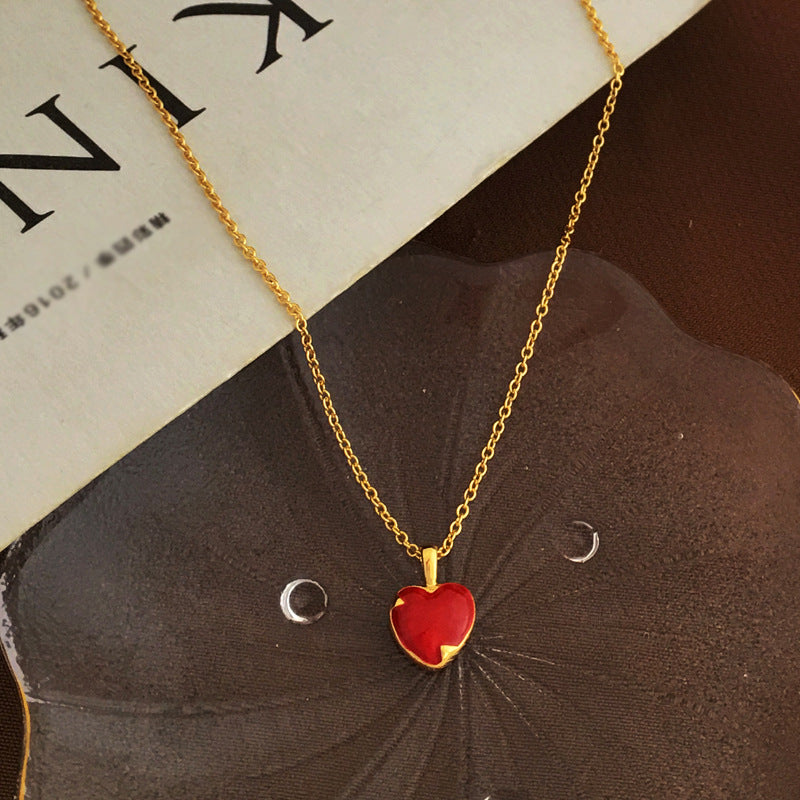 [DF]Copper plated real gold day Korean red love necklace simple girly temperament necklace spring and summer new collarbone chain