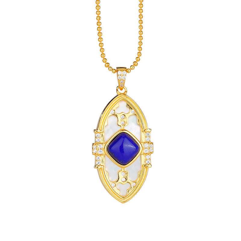 S925 sterling silver gold-plated lapis lazuli white mother-of-pearl pendant