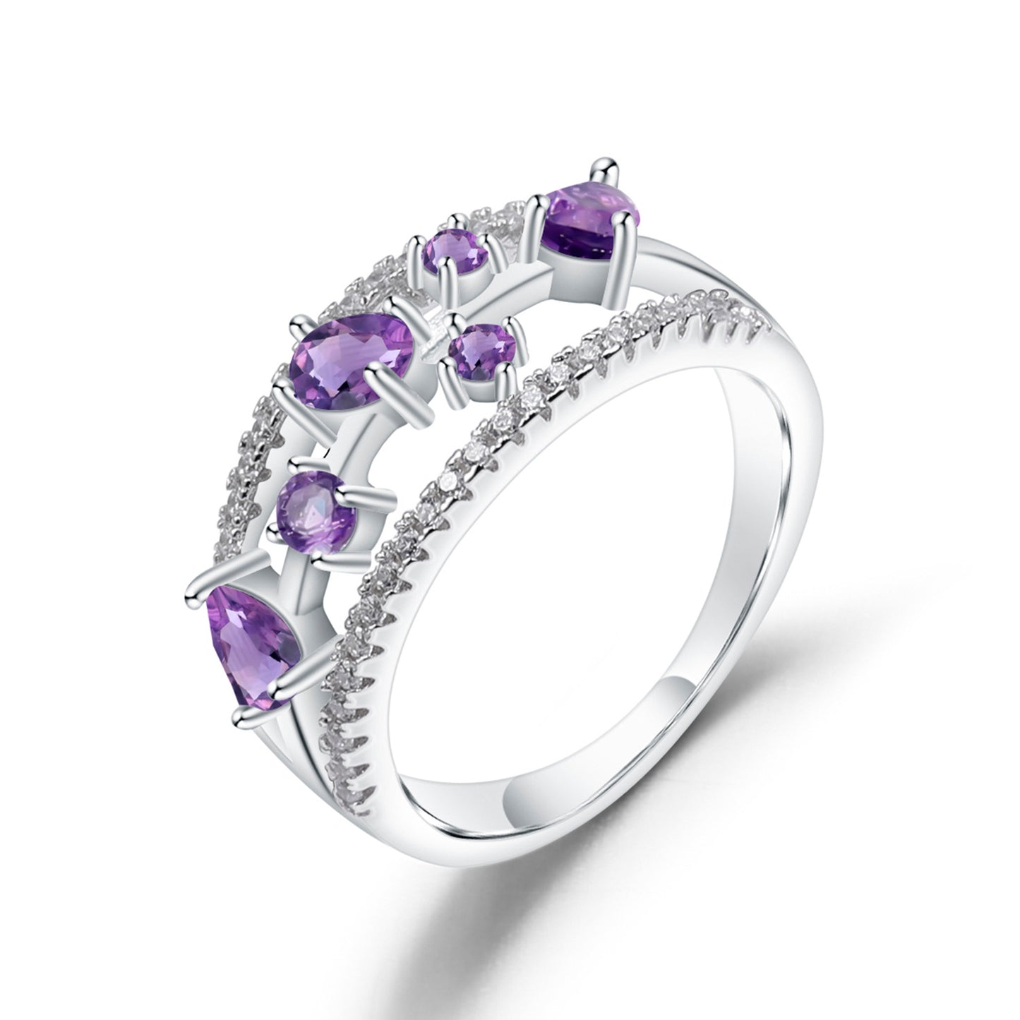 Natural amethyst ring 925 silver inlaid natural color treasure ring