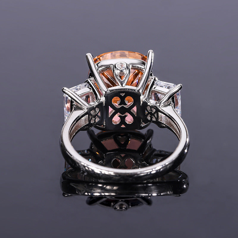 Anillo de mujer con textura de flor de hielo y corte de diamante de alto carbono y plata S925 de cuerpo completo con diamante 11 * 13 