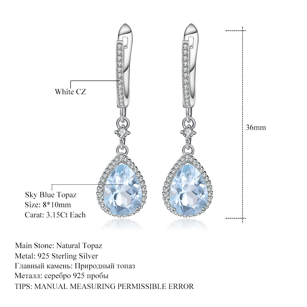 Natural Topaz earrings s925 silver inlaid natural gemstone earrings earrings