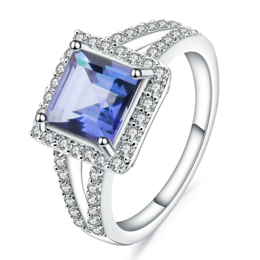 Bague en pierres précieuses colorées pour femme, légère et luxueuse, simple et à la mode. Bague en argent s925 incrustée de cristaux de pierres précieuses colorées