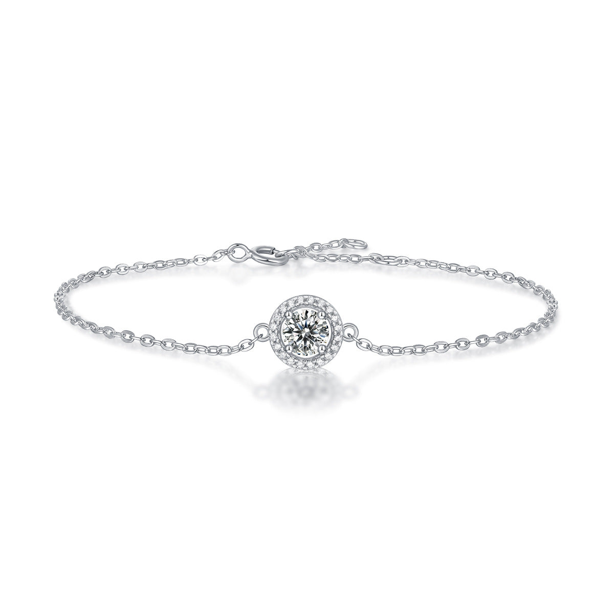 Bracelet S925 silver inlaid moissanite round bag bracelet simple temperament gift silver jewelry