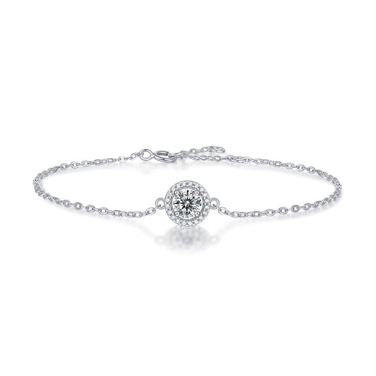 Bracelet en argent S925 incrusté de moissanite, sac rond, simple, cadeau de tempérament, bijoux en argent