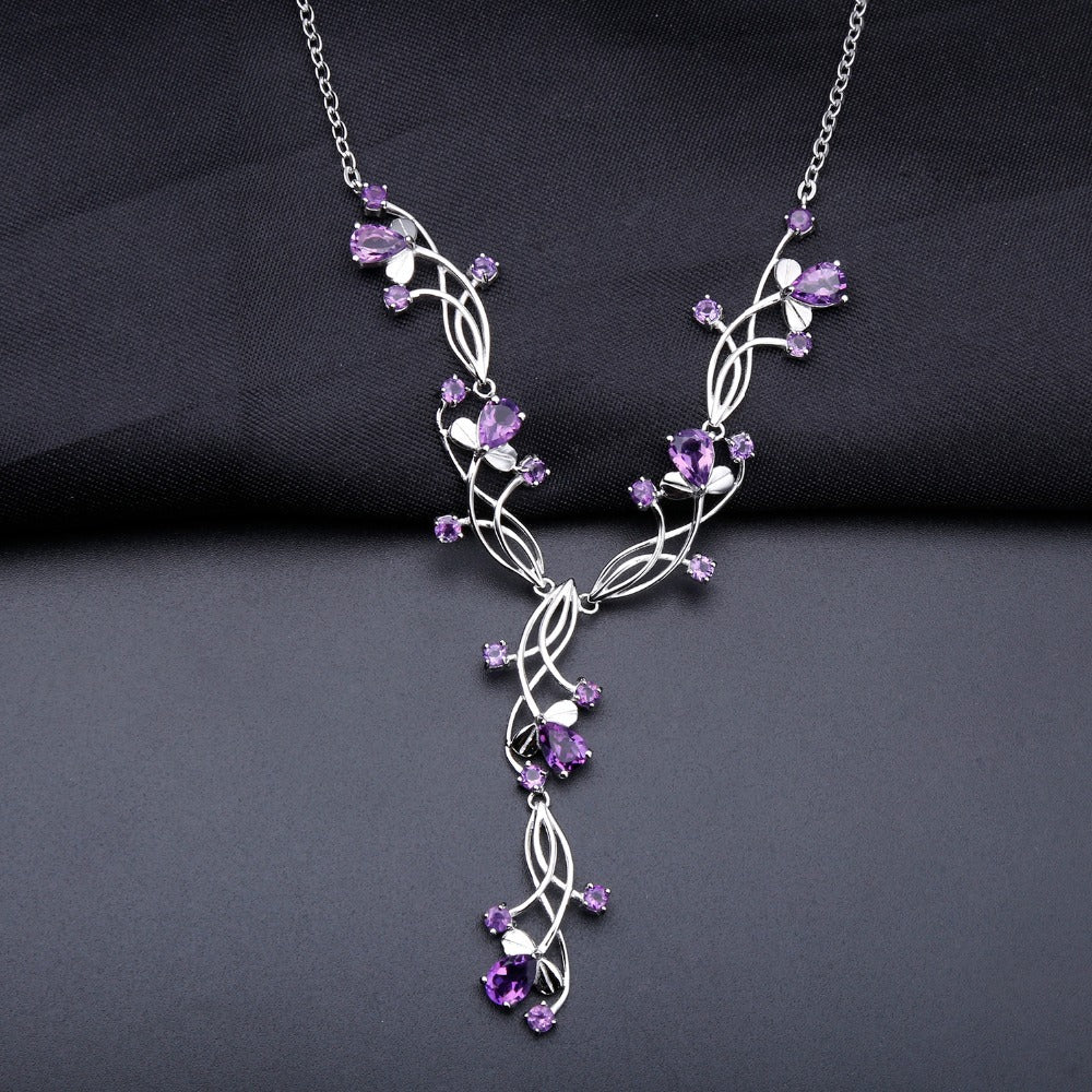 DF Natural gem luxury Boutique necklace female 925 sterling silver inlaid natural amethyst Exquisite Jewellery Romatic gift for women