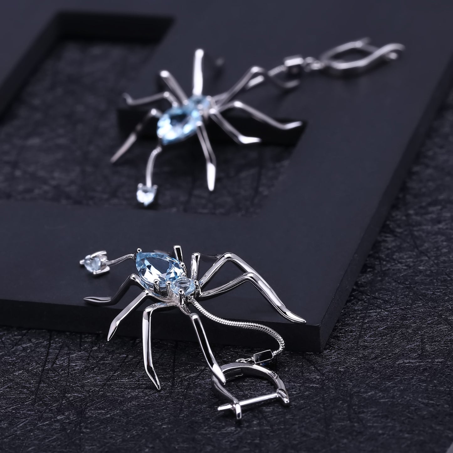 Pendientes colgantes de topacio natural en plata de ley S925 con diseño de araña