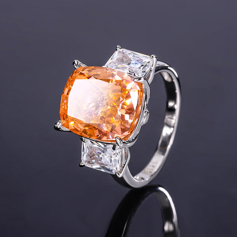 S925 Full body Silver High Carbon Diamond Ice Flower Cut Texture Women's Ring Diamond 11 * 13