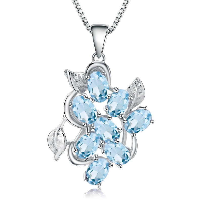 Topaz pendant with natural colored gemstones inlaid with s925 silver necklace pendant