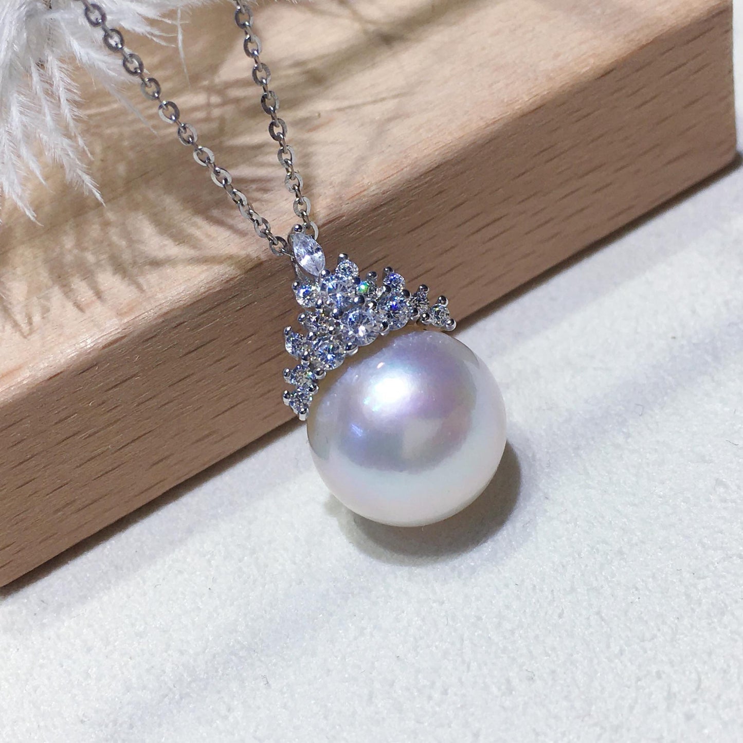 [DF]Trendy Ice Queen Set: Large Freshwater Pearl Pendant and Earrings in S925 Silver