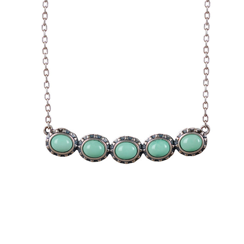 Collier en argent S925 incrusté de minerai brut, œuf turquoise, sourire