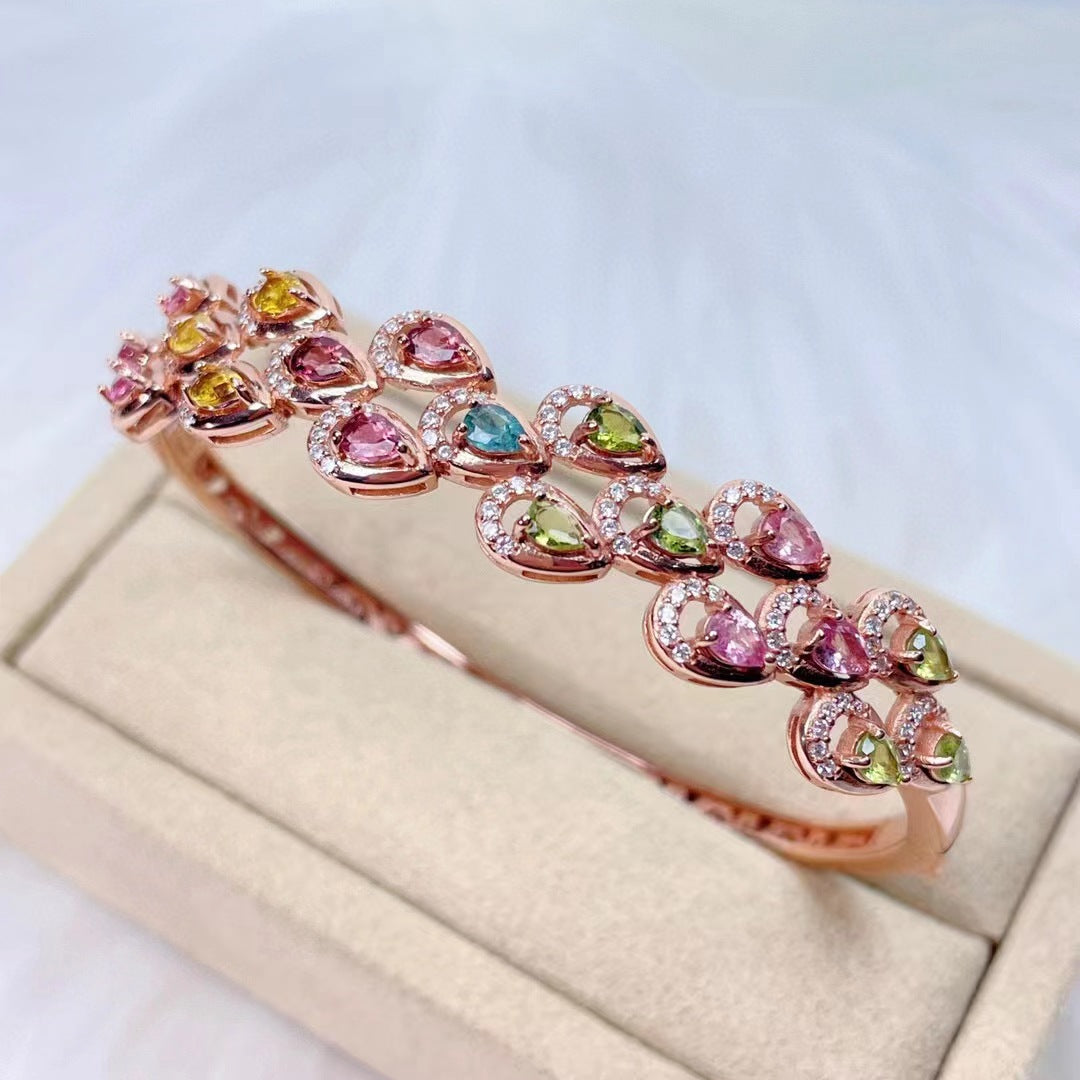 Rainbow Tourmaline Bracelet S925 Silver Inlaid Candy Color Tourmaline Light Luxury Fashion Bracelet Women's Ornament