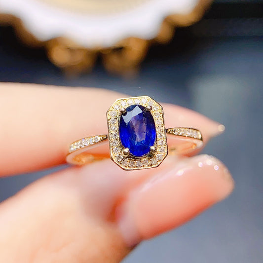 Natural sapphire ring 18k gold set main stone 4*6 selling