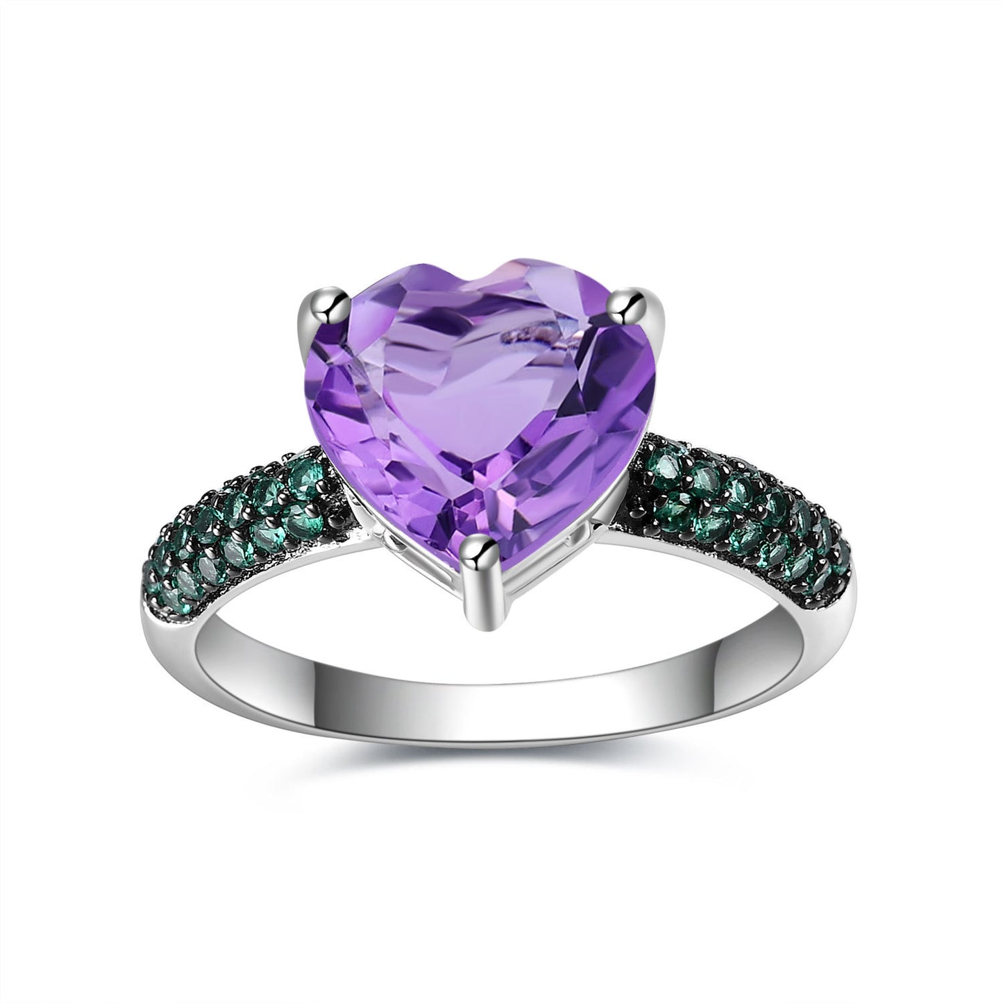 Love shaped gemstone ring s925 sterling silver inlaid with natural gemstone amethyst ring