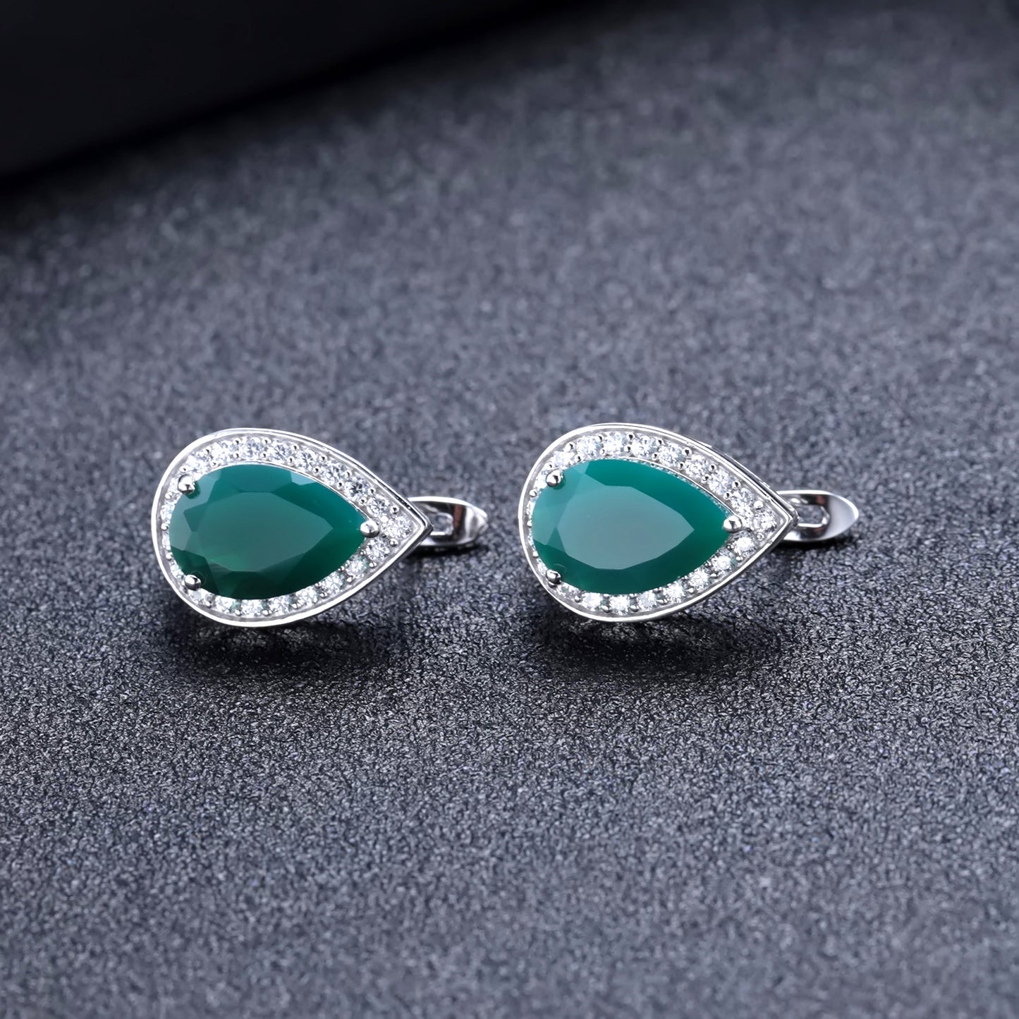 Natural stone earrings s925 silver inlaid green agate earrings drop pear-shaped gemstone earrings