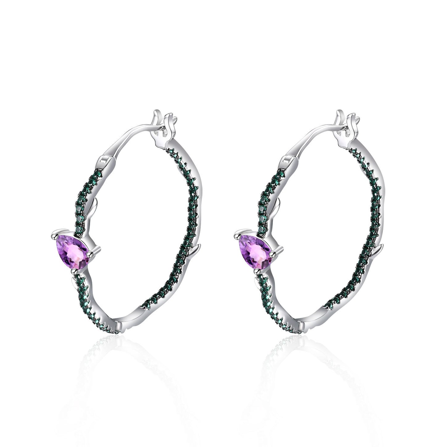 Boucles d'oreilles de créateur haut de gamme en argent sterling s925 incrustées d'améthyste naturelle aux trésors colorés