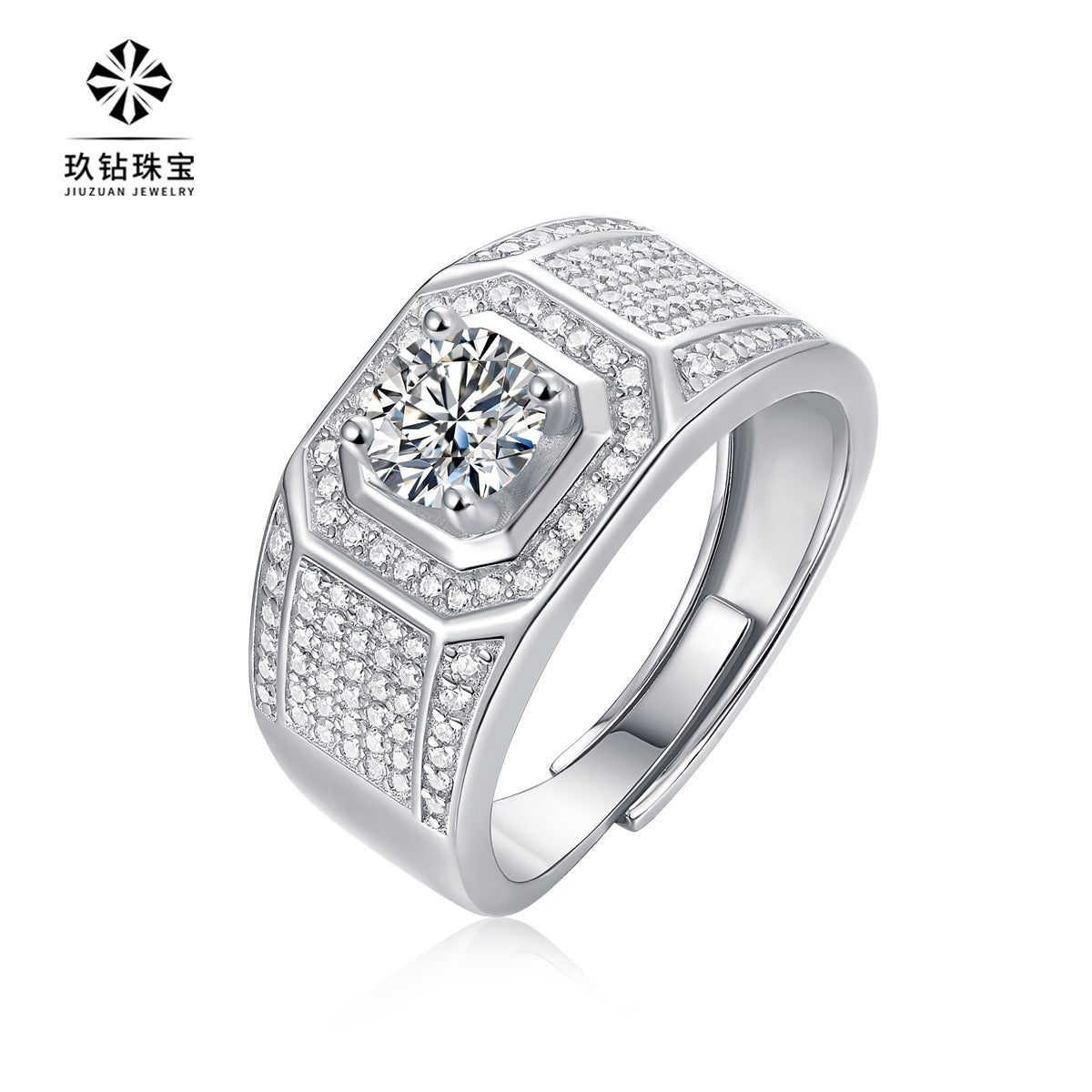 S925 Silver Men's Ring Mosang Stone Zun Men's Ring Fashion New Ring