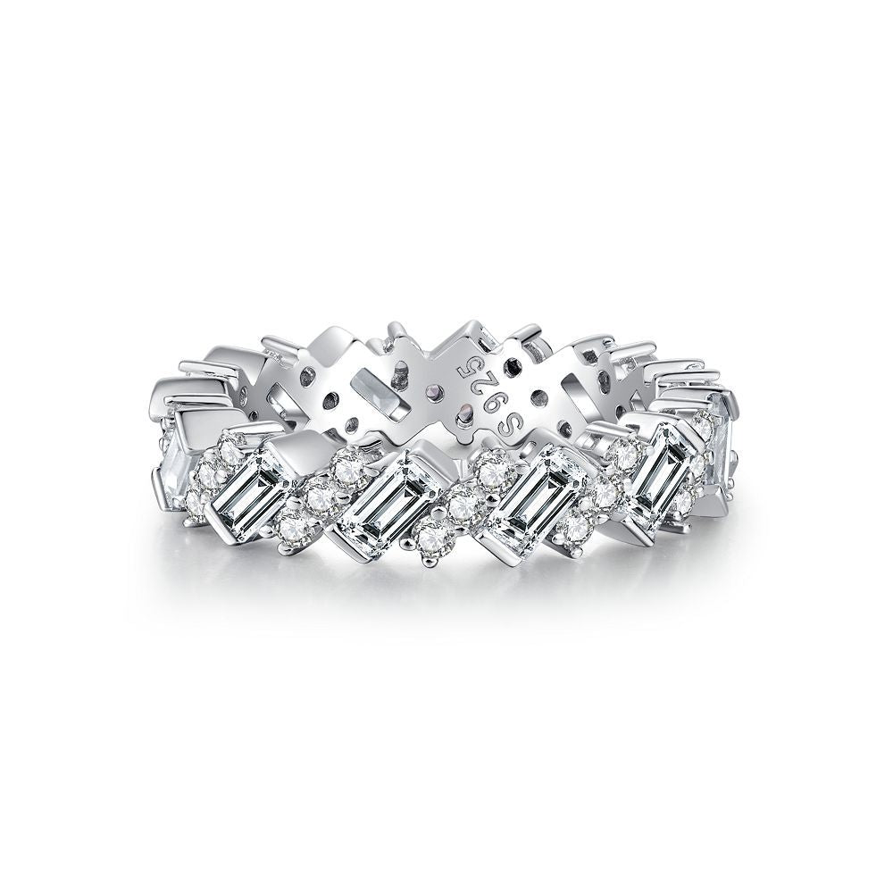 Bague en argent S925 taille émeraude, rangée de diamants complets, bague Flash brillante, émeraude