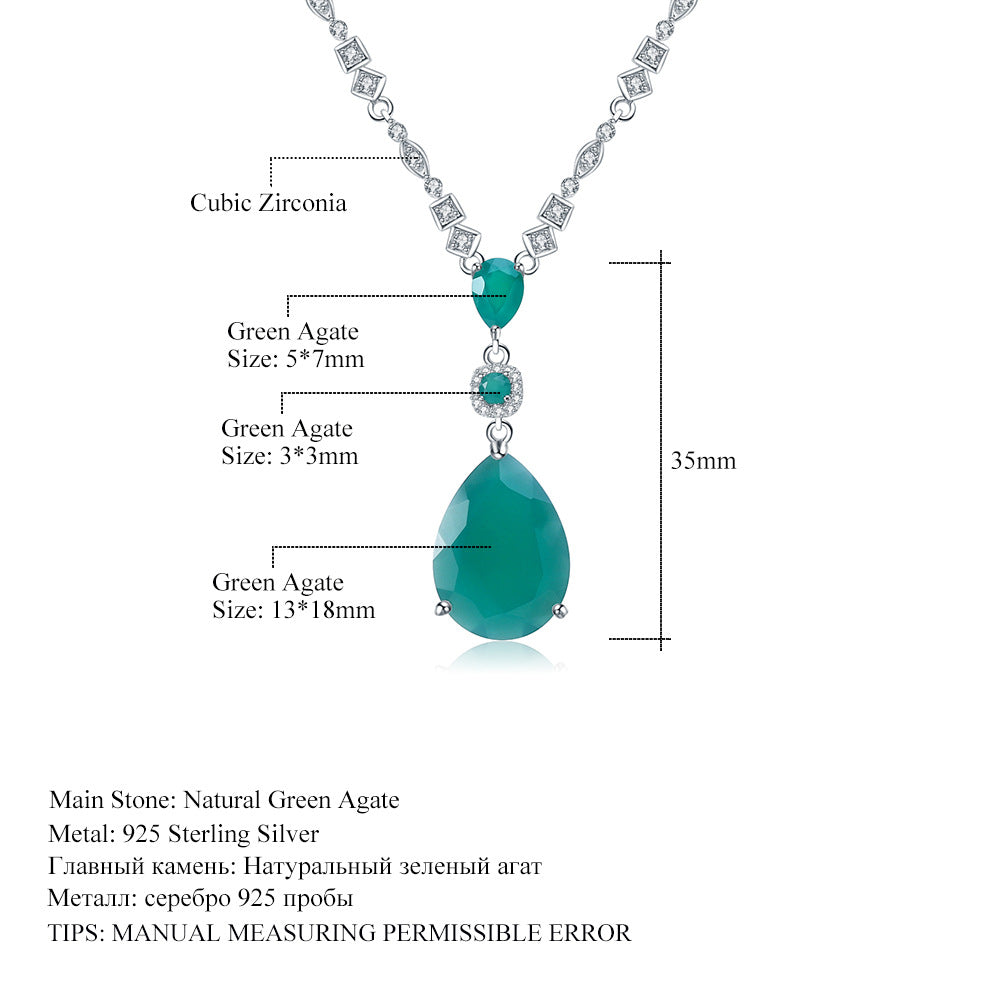 Colgante de ágata verde con piedra preciosa de color natural, colgante de collar de plata de ley S925 con piedra preciosa grande en forma de pera