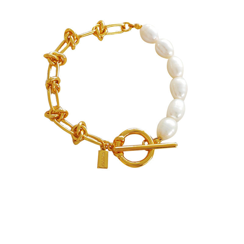 [DF]Korean Style Knot Chain Bracelet Personalized Creative Splicing Design Pearl Bracelet Retro Fashion Handicraft