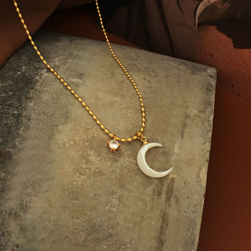 [DF]Copper plated real gold Korean simple moon design pendant necklace temperament niche trendy summer collarbone chain woman