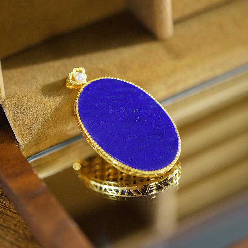 S925 silver-plated lapis lazuli pendant oval pendant