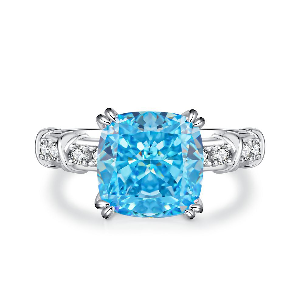 Bague coupe fleur de glace en argent S925, trésor bleu, Zircon, diamant à haute teneur en carbone, bague fleur de glace