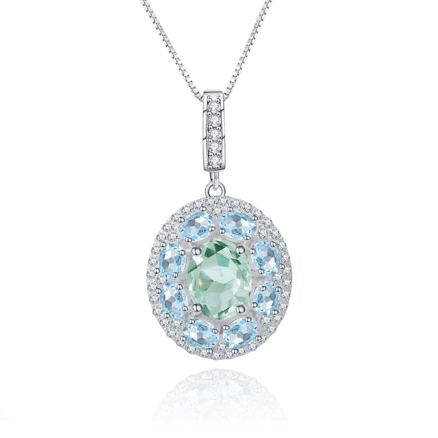 Natural Gemstone Necklace Pendant S925 Sterling Silver Set Natural Topaz Green Amethyst Pendant