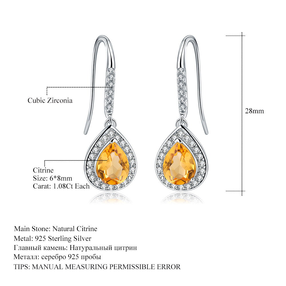 Natural colorful topaz earrings earrings with high sense s925 silver inlaid natural gemstone earrings