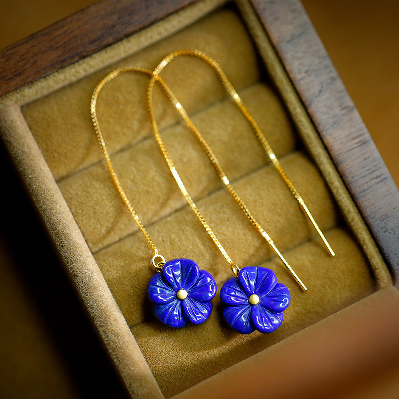 Boucles d'oreilles fleur de lapis-lazuli incrustées d'argent S925