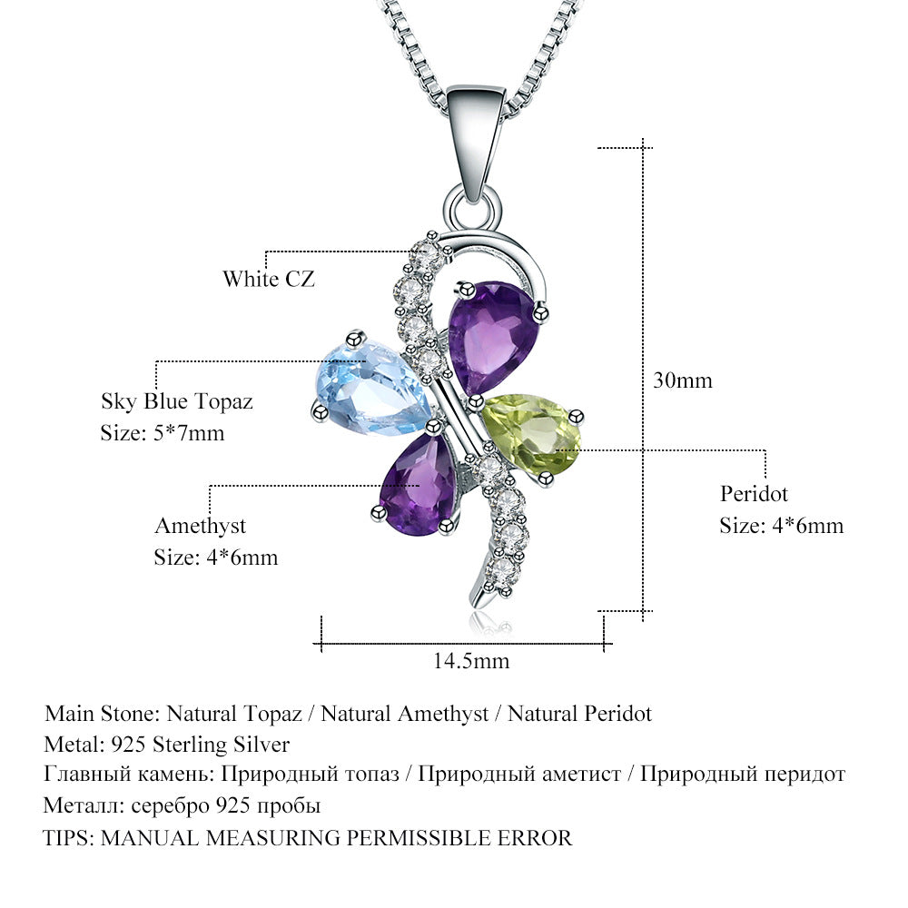 S925 sterling silver inlaid gemstone necklace with personalized and fashionable design, high-end natural color treasure necklace pendant