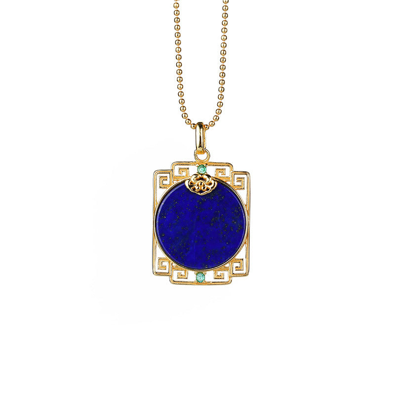 S925 Silver Plated Gold Inlaid Klein Blue Sapphire Pendant