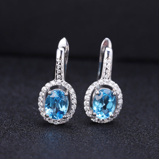 Fashionable Sky Blue Topaz Earrings s925 Silver Set Colorful Gemstone Crystal Earrings Earrings