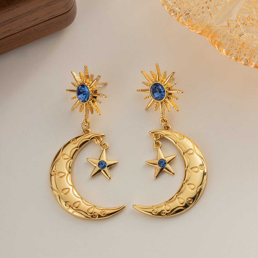 [DF]Chic Retro Hong Kong Style Moon and Star Earrings