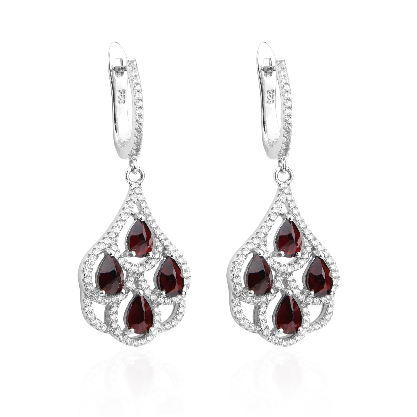 Boucles d'oreilles et boucles d'oreilles en grenat naturel, à la mode et sophistiquées, boucles d'oreilles au trésor de couleur naturelle en argent s925 incrustées de pierres précieuses