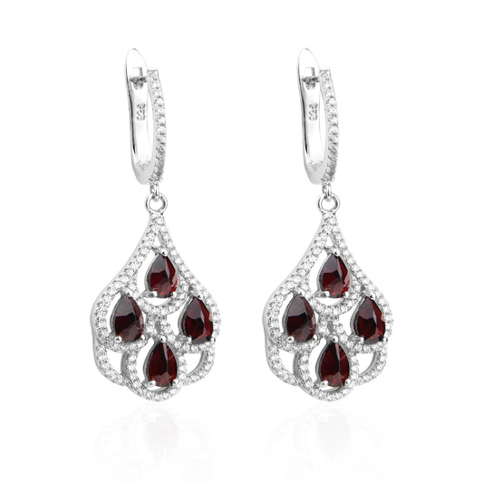 Natural garnet earrings and earrings, fashionable and sophisticated, s925 silver inlaid gemstone natural color treasure earrings