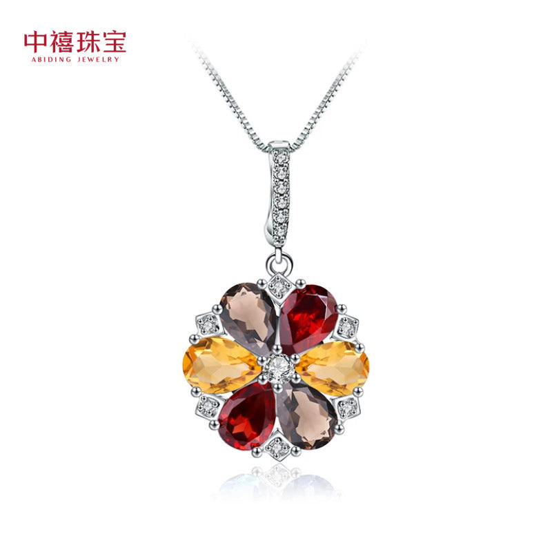 Natural Topaz Charm Pendant with collarbone chain s925 silver inlaid gemstone necklace pendant