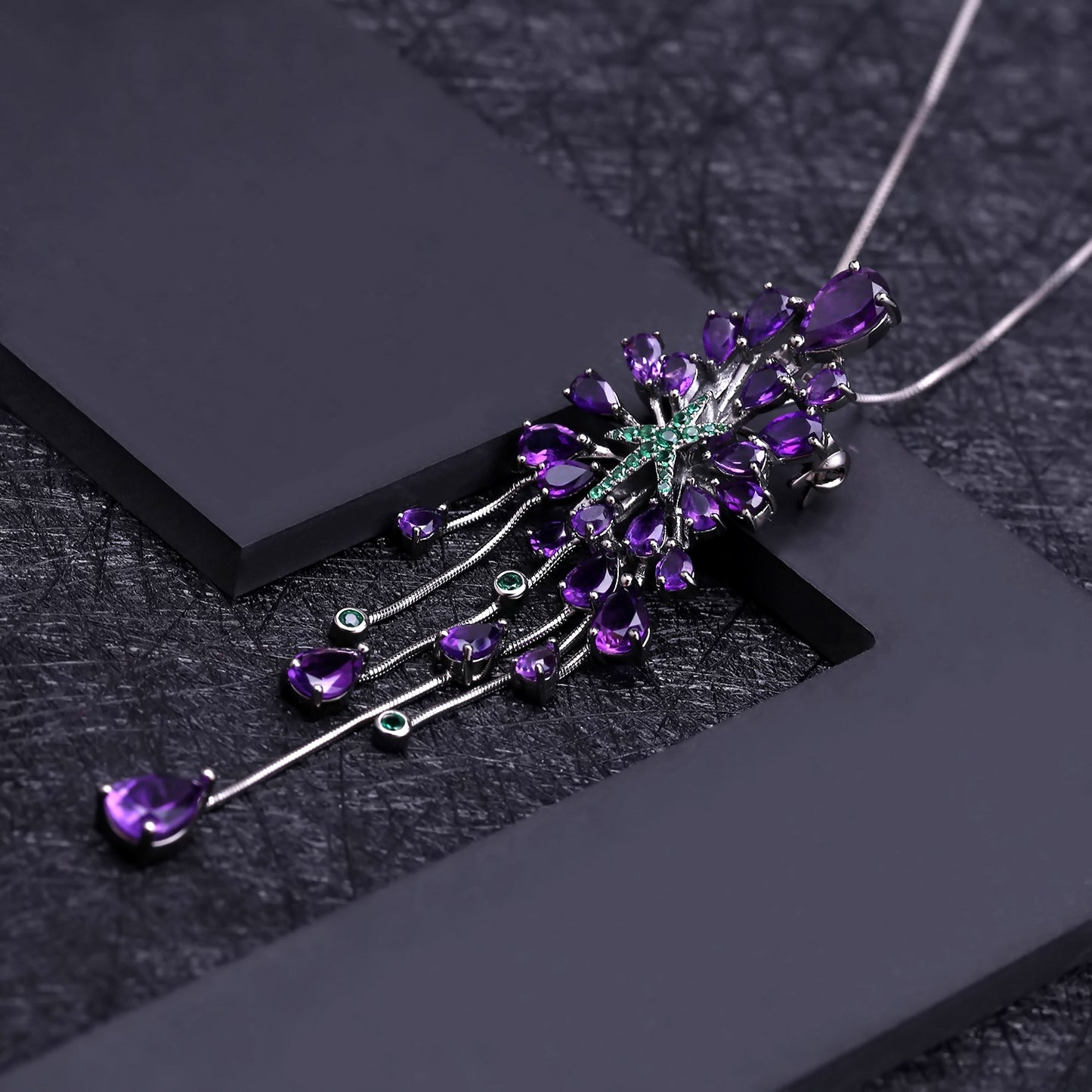 Designer's Natural Amethyst Necklace Starry Sky Sparkling High Grade Jewelry S925 Silver brooch pendant