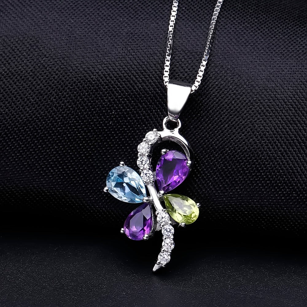 S925 sterling silver inlaid gemstone necklace with personalized and fashionable design, high-end natural color treasure necklace pendant