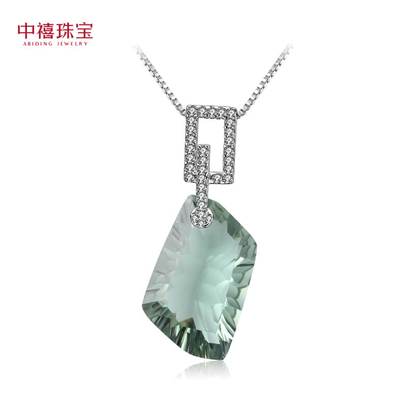 S925 Silver Colored Treasure Green Amethyst Necklace Hanger Fashionable Luxury and Luxury Sense Alien Big Gemstone Pendant