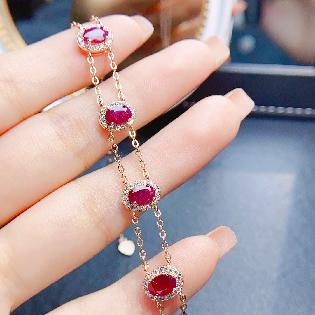 Natural ruby bracelet S925 silver inlaid main stone 4*6 selling