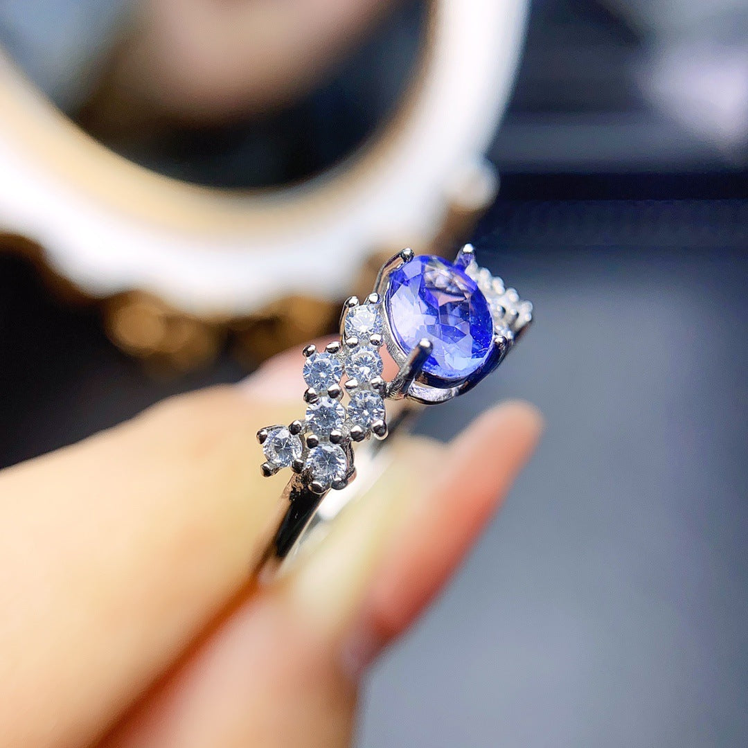 Explosions natural tanzanite ring S925 silver inlaid main stone 5*7 selling in Europe and America.